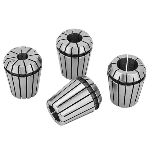 Rock Solid Er32 Collet Chuck Holder Set For Pro Milling Drilling And Boring Cnc Work in stainless steel, showing four precision collets.