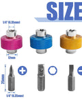 Image of the Badass 2 In 1 Palm Screwdriver Wrench Set showcasing pink, blue, and yellow thumbwheel ratchets with sizes.