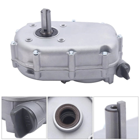 Front view of LNUJIUN gear reduction box with built-in clutch, 2:1 ratio, aluminum housing for Honda GX270