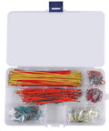Open case of the 840 Piece Breadboard Jumper Wire Kit With 14 Assorted Lengths For Prototyping, wires and tweezers included