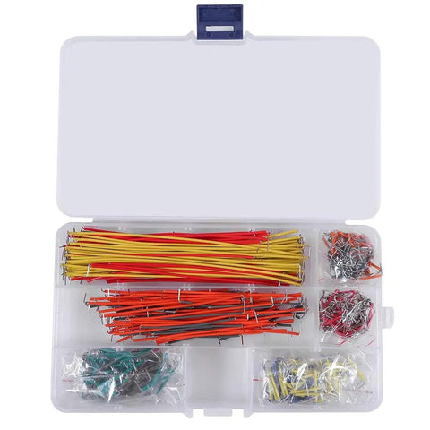 Open case of the 840 Piece Breadboard Jumper Wire Kit With 14 Assorted Lengths For Prototyping, wires and tweezers included