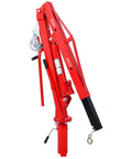Heavy Duty Hydraulic Jib Crane With Hitch Mount Lift For Pickup Trucks And Pwc Boats Features Rock Solid Steel Frame and manual crank for operation.