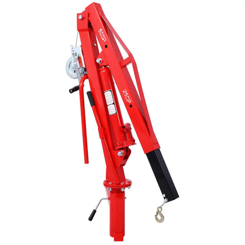 Heavy Duty Hydraulic Jib Crane With Hitch Mount Lift For Pickup Trucks And Pwc Boats Features Rock Solid Steel Frame and manual crank for operation.
