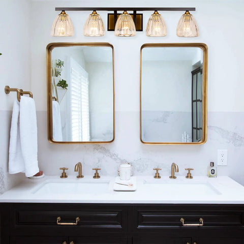 36 Inch Farmhouse Vanity Light Over Mirror Brown Finish 5 Light Wall Fixture For Bathroom That Brightens Up Your Space