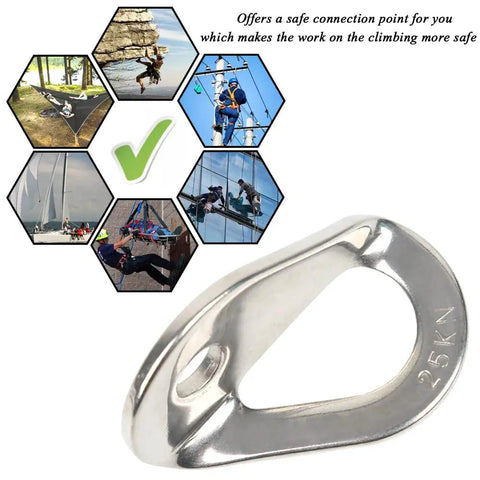 Heavy Duty Stainless Steel Climbing Bolt Hanger, Rock Solid 25Kn Anchor Hardware For Rappelling And Crag Setup, Fits M10 Threads, Two Piece Gear Kit For Weekend Warriors close-up view showing the durable stainless steel material.