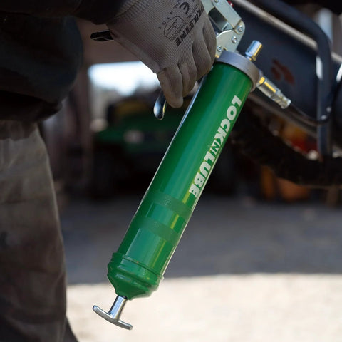 Heavy Duty Pistol Grip Grease Gun With Patented LockNLube Coupler Locks On And Does Not Leak, 20 Inch Hose, Pro Grade, Green