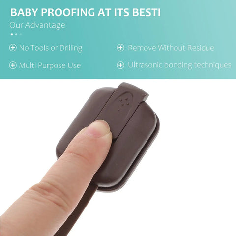 Finger pressing ABS Material Cabinet Locks 4 Pack For Cupboards And Drawers No Sweat Easy Peel And Stick Safety Straps