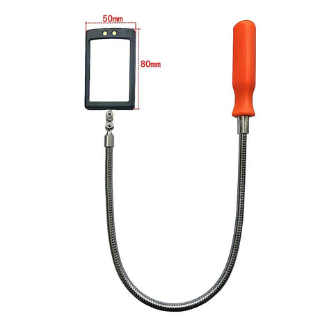 Flexible Inspection Mirror On A Stick With 360 Rotation And 2 LED Lights, Swivel Design For Automotive, 55mm By 90mm Mirror, Orange Handle