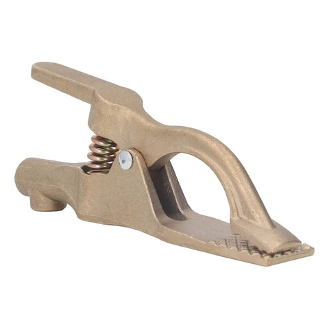 Heavy Duty 35mm Brass Welding Ground Clamp With Super High 500 Amp Conductivity and Oxidation Resistant Body shown at an angle.