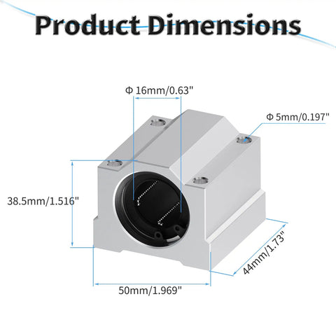 Dimensions of 2 Pack SCS16UU Linear Ball Bearings 16mm ID 44mm Length Aluminum Slide Block for 3D Printer CNC Motion Guide