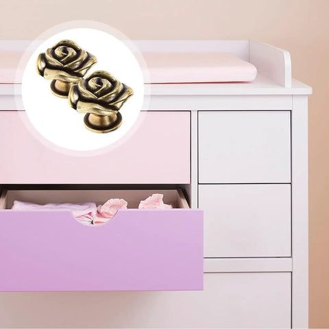 Vintage Floral Cabinet Knobs 1.38 Inch Brass Retro Flower Drawer Pulls Handles for Dressers and Cabinets in use on a dresser