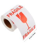 Red Fragile Warning Stickers With Strong Adhesive For Handle With Care Labels, 3.1 inch roll, illustration of broken glass.