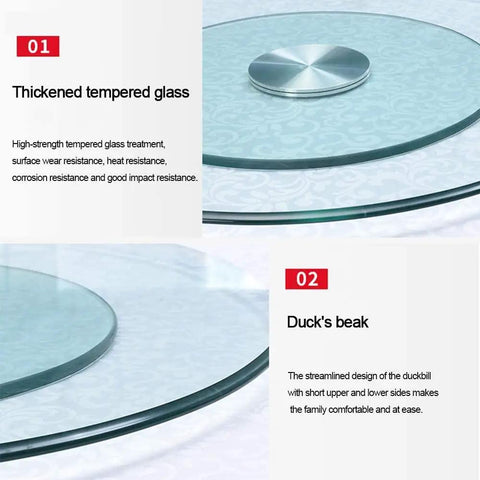 Close-up of Double Layer Quiet Bearing Lazy Susan Turntable With Tempered Glass Edge, featuring thickened tempered glass.