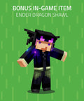 Minecraft character wearing Ender Dragon Shawl in green background, representing bonus in-game item.