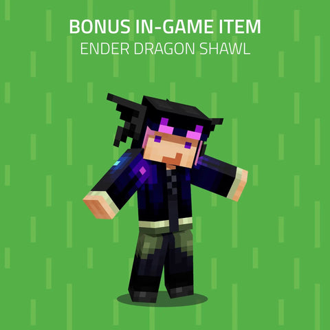 Minecraft character wearing Ender Dragon Shawl in green background, representing bonus in-game item.