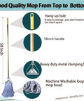 Heavy Duty Commercial Mop Set With Fifty Eight Inch Handle And Three Machine Washable Cotton Loop Heads for effective cleaning.