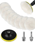 11 Piece 5 Inch Wool Polishing Buffing Pad Kit For Drill Buffer With M14 Adapter, includes 8 pads, backing pad, 2 adapters