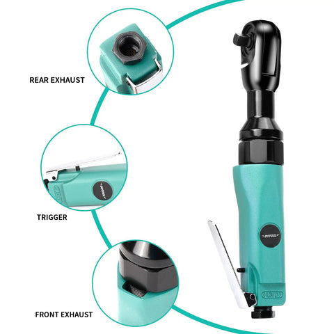 Three Eighths Inch Air Ratchet Wrench With 50 Ft Lbs Max Torque, 160 RPM Free Speed Built For Speed, Pro Grade Pneumatic Aluminum Body