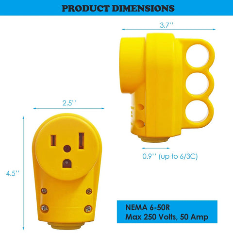 Product dimensions of NEMA 6 50R Receptacle Replacement 50 Amp 250 Volt 3 Wire Grounded Heavy Duty Power Cord Outlet