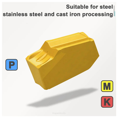 Self Grip Carbide Parting Inserts For CNC Lathe Boss Level Cut Off And Grooving In Steel 0.118 Inch Width, CVD Yellow Coating