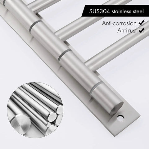 Super Sturdy Heavy Duty Swing Out Swivel Towel Rack For Bathroom With Four Arms Holds Multiple Towels Space Saving Wall Mount Brushed Stainless Steel Construction, close-up of stainless steel material.