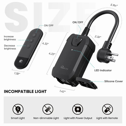 Beat The Glare Instantly With This 400 Watt Outdoor Dimmer Plug with remote control, silicone cover, and LED indicator.