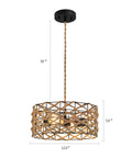 Boho Pendant Light Rustic Hand Woven Hemp Rope Drum Cage Rattan Hanging Lamp Wicker Coastal Farmhouse Chandelier With Two E26 Sockets