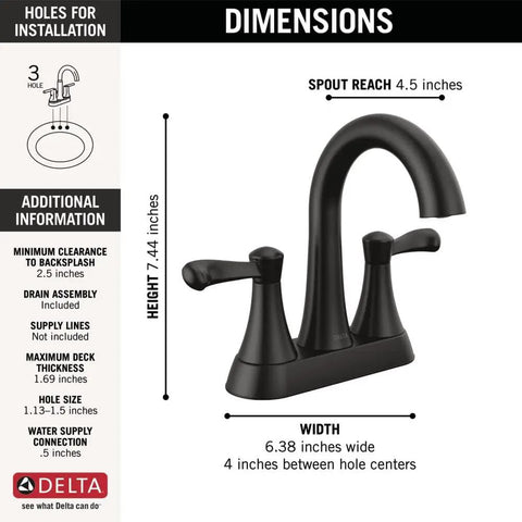 Esato Centerset Chrome Bathroom Faucet With Drain Assembly Included, dimensions and installation guide visual.