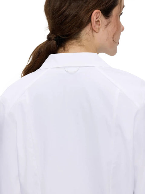 Back view of Womens Lab Coat With Three Pockets Medical Lab Coat For Science Chemistry And College White Medium All Day Comfort