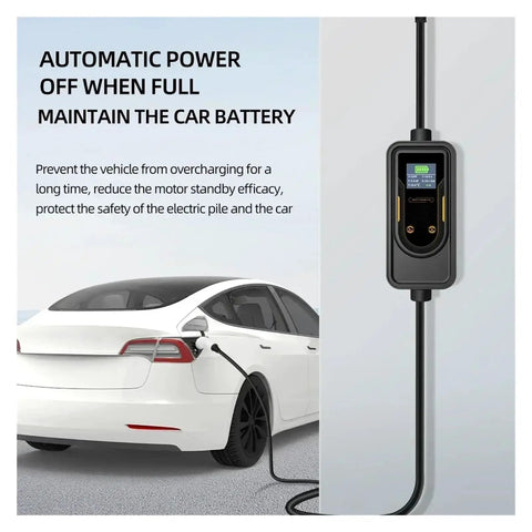 No Fuss Portable Ev Charger 7Kw 3.5Kw With 10 Meter Type 2 Cable Single Phase Wallbox Kit shown charging electric vehicle.