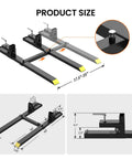 Clamp On Debris Forks For 60 Inch Bucket With 2000 Lbs Capacity, showing product dimensions and heavy-duty attachments.