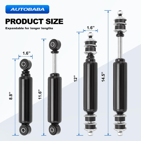 Club Car Front And Rear Golf Cart Shock Absorbers Replacements For DS G And E From 1988 Through 2007 And Precedent G And E From 2004 Up With OEM Part Numbers 1014235 1015813 1014236 1010991 showing product size and dimensions.