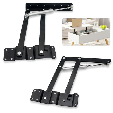 Two Piece Black Folding Spring Table Hinge For Lift Up Tables And Laptop Coffee Tables showing heavy duty metal hinge hardware