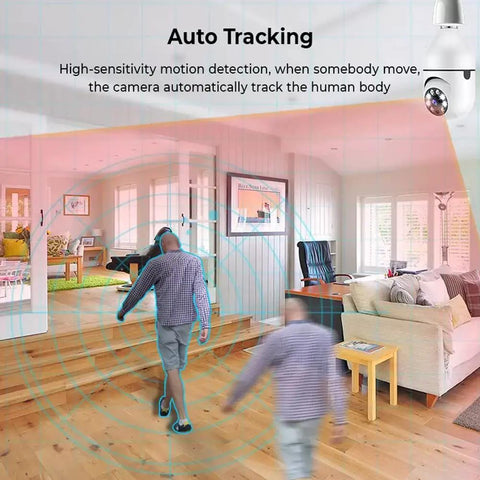 Man detected by 1080P Light Bulb Camera With Night Vision And 360 Degree Wireless WiFi Security Motion Detection Alarm Plug And Play E27 Socket