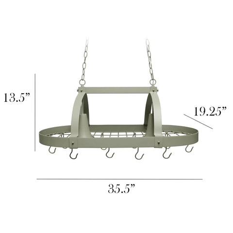 Oil Rubbed Bronze Two Light Kitchen Pot Rack With Downlights, 35.5 Inch Long, 19.25 Inch Wide, 13.5 Inch High with hooks and chains