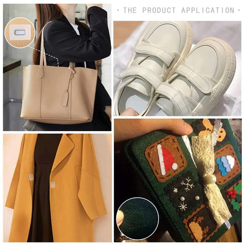Straight Up Clean Hidden Sew Magnetic Snaps For Handbags And Diy Crafting Projects shown in handbag, shoes, jacket, and craft use.