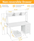 White Computer Desk with Hutch and Drawers 47 Inch Space Saving Modern Study Writing Desk for Bedroom and Home Office