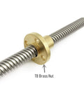 Close-up of Two Pack TR8x8 Lead Screw 350mm With Copper Nut Acme Thread 2mm Pitch for 3D printers and CNC machines.