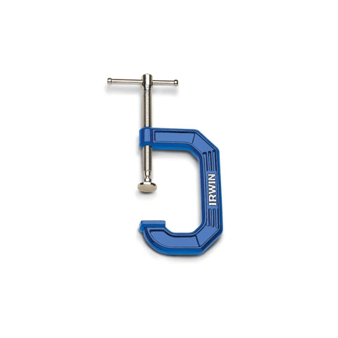 4 Inch C Clamp With Quick Grip Style, blue metal clamp with swivel pad and double rolled thread.