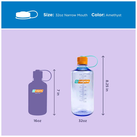 32 Ounce Narrow Mouth Water Bottle BPA Free Durable Leak Proof Lightweight For Hiking Gym Travel And Everyday Use Amethyst Color