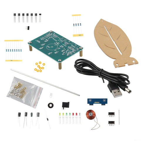 Electromagnetic Swing Soldering Practice Kit With Multicolor LED Lights For Students And Hobbyists, components displayed