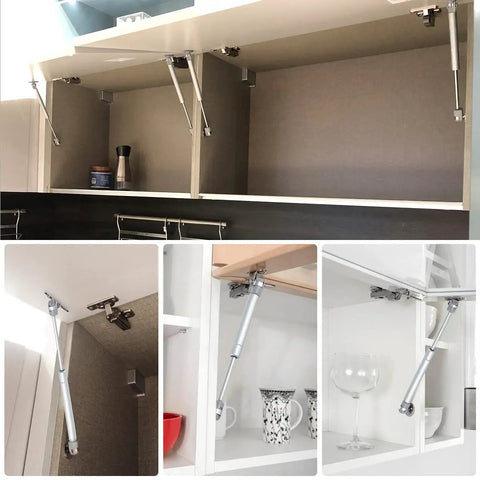 Heavy Duty 12 Inch Gas Strut Cabinet Lift Support Set Of 2 With Soft Close Lids Buffer and Telescopic Door Gas Spring installed