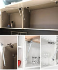 Two Pack 100N Gas Spring Cabinet Lift Hinge With Soft Open And Gentle Close supporting kitchen cabinet doors.