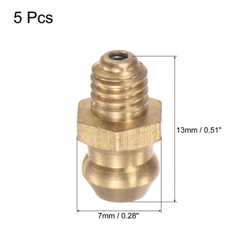 Brass Straight Grease Fitting M5 X 0.8mm Thread Hydraulic Fittings Set for Gearheads and Machinery, Durable, Rust Resistant Lubrication Ports, 5 Pieces close-up