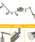 Six Light LED Track Lighting Kit With Sleek Matte Nickel Finish, Six Rotatable Heads, CRI 90 Plus, Ceiling Track Lighting