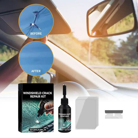 Windshield Crack Repair Kit With Premium Nano Fluid Upgrade 2025 For Chips And Cracks Auto Glass DIY Fix Tools shown with components