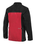 Rear view of Heavy Duty Leather Welding Jacket with Flame Resistant Front and Breathable Flame Resistant Cotton Back, Large, Black.