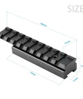 Dovetail To Picatinny Rail Adapter For 11mm To 21mm Conversion With Built In Locking Screws Low Profile Scope Mount Base shown with dimensions