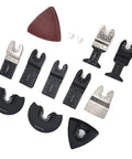 Heavy Duty Oscillating Saw Blade Kit with high carbon steel blades, sandpaper triangle, shovel blade, and gaskets for woodworking.