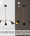 Three Light Modern Black And Gold Chandelier With Copper Brass Finish Dope Hanging Metal Fixture in on and off modes